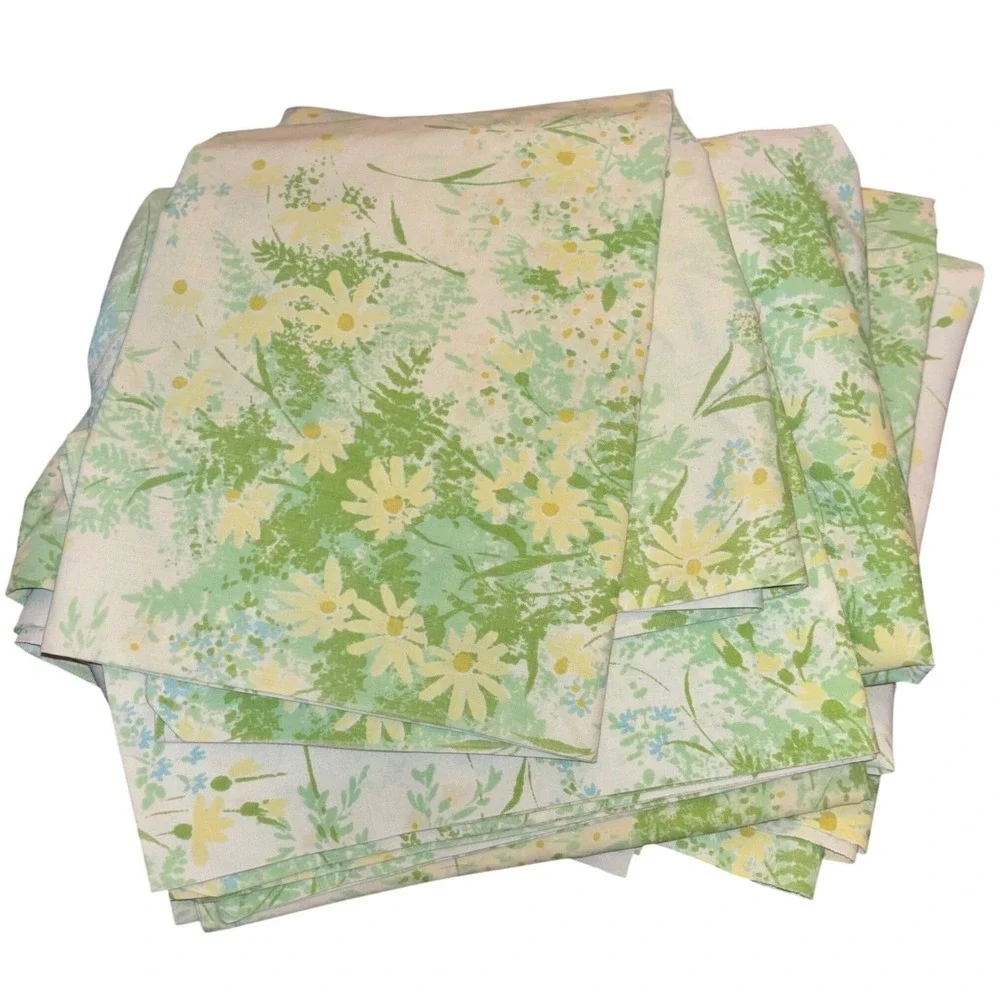 Vintage | Springmaid Wondercale‎ 4 Piece Twin Sheet Set | Green Yellow Daisy